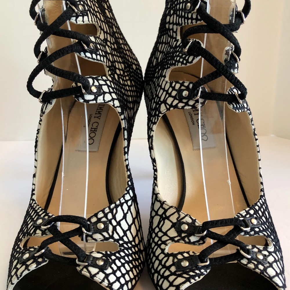 Jimmy Choo Lace Up Peep Toe Sandals - Picture 2 of 7